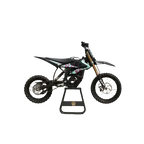 Black and teal 2023 KTM 50 SX-F mini dirt bike with gold accents