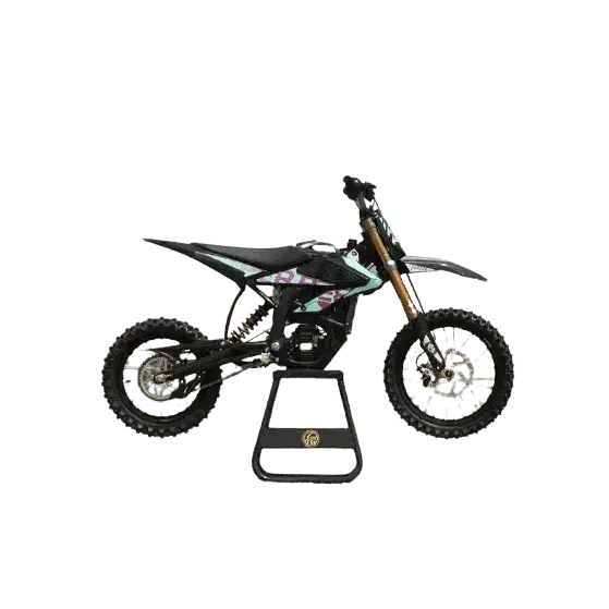 Black and teal 2023 KTM 50 SX-F mini dirt bike with gold accents