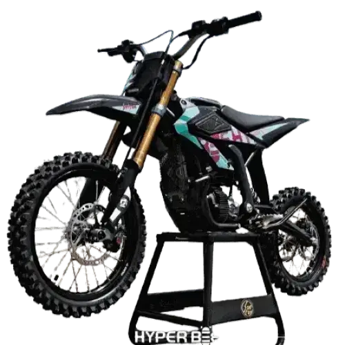 Black and teal 2023 Hyper Beast 5000W Surron Sur Ron E-Bike with diamond pattern