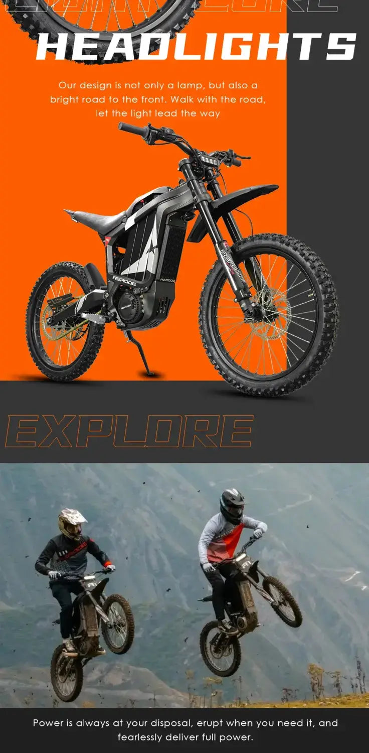 HEZZO 8000W Electric Dirt Bike 72v 35Ah Electric Bike Middrive Rerode R1 Ebike Off Road E Moto 53MPH 75 Miles Long