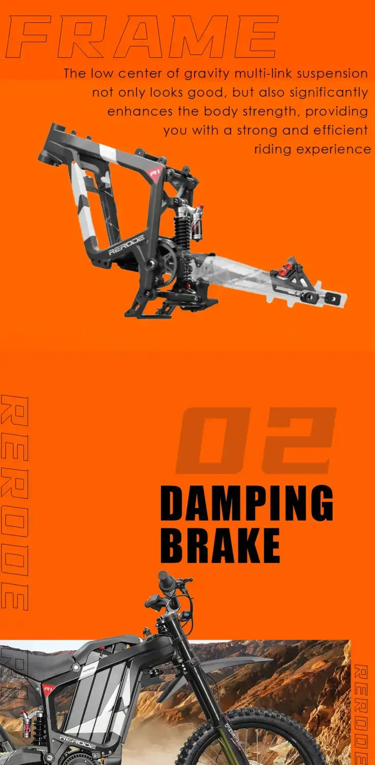 HEZZO 8000W Electric Dirt Bike 72v 35Ah Electric Bike Middrive Rerode R1 Ebike Off Road E Moto 53MPH 75 Miles Long