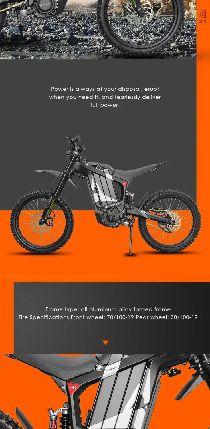 HEZZO 8000W Electric Dirt Bike 72v 35Ah Electric Bike Middrive Rerode R1 Ebike Off Road E Moto 53MPH 75 Miles Long