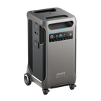 Anker SOLIX F3800 portable power station in silver and black with wheels