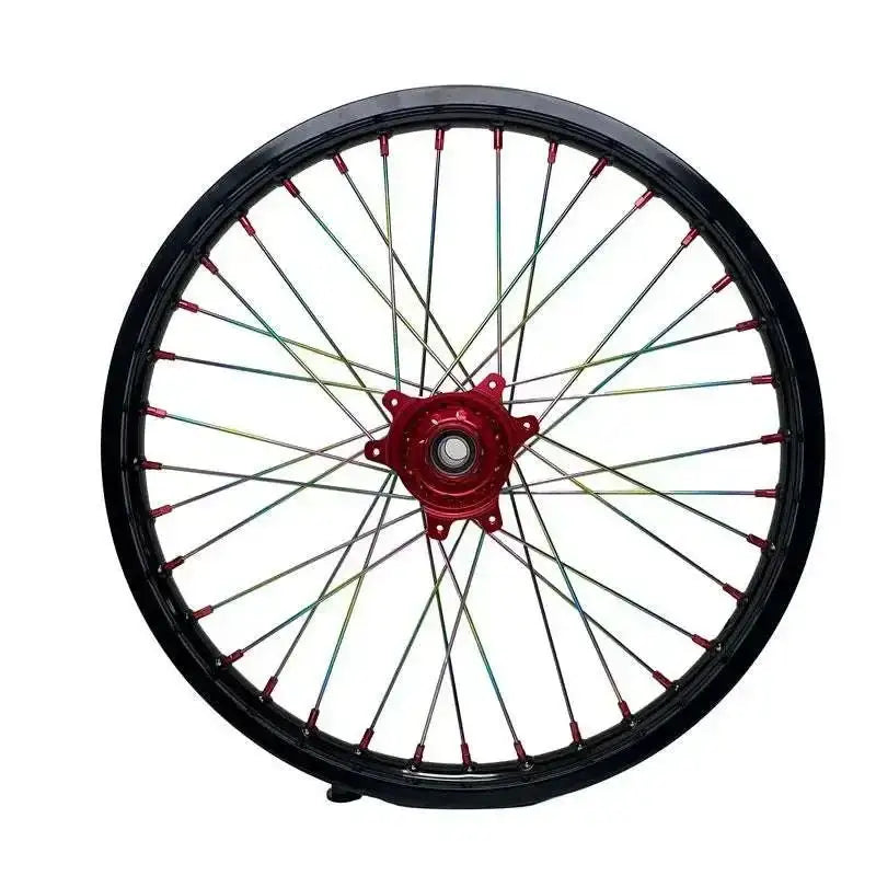 20-inch black and red Sur Ron Ultra Bee spoke wheel with glossy finish