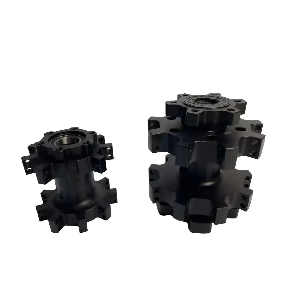 Black hexagonal aluminum gear for Sur Ron Ultra Bee 19-inch wheel with rainbow spokes