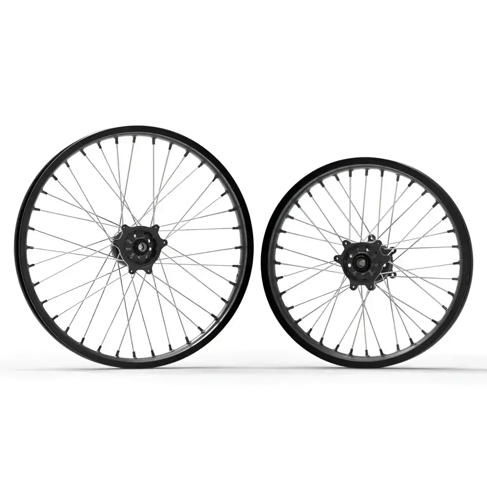 20-inch black Sur Ron Ultra Bee alloy wheels with silver spokes