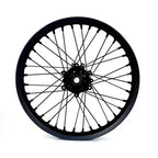 Black 19-inch Sur Ron Ultra Bee aluminum motorcycle wheel with rainbow spokes