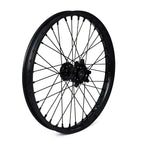 Matte black 19-inch Sur Ron Ultra Bee aluminum wheel with rainbow spoked design and disc brake