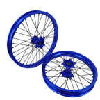 Blue 21 18 inch aluminum alloy Sur Ron Ultra Bee motorcycle wheel set with silver spokes and hubs