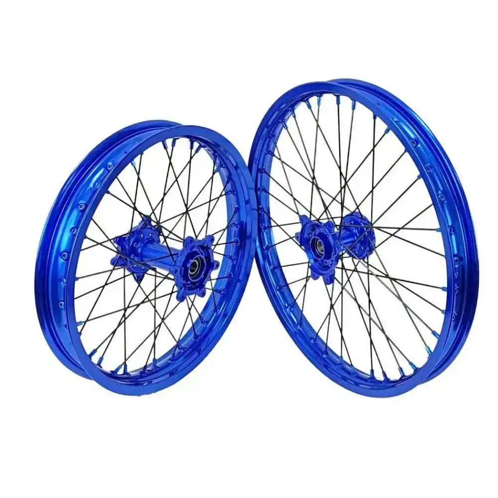 Blue 21’’ 18’’ aluminum alloy Sur Ron Ultra Bee wheel set with black spokes