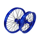 21-inch and 18-inch blue aluminum alloy wheel set with black spokes and silver hub for Sur Ron Ultra Bee