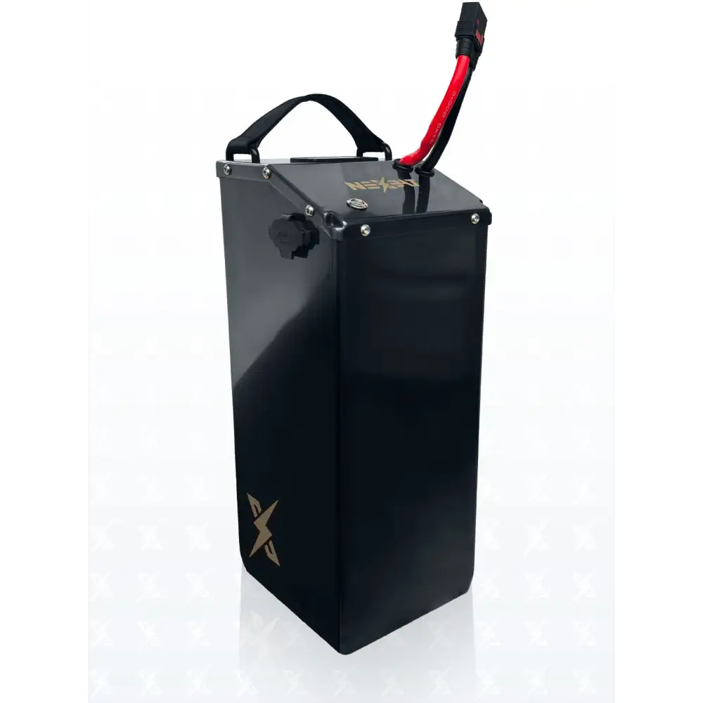Nexbat 72V 50Ah black rectangular battery with red and silver accents for Sur-Ron Light Bee RC vehicles