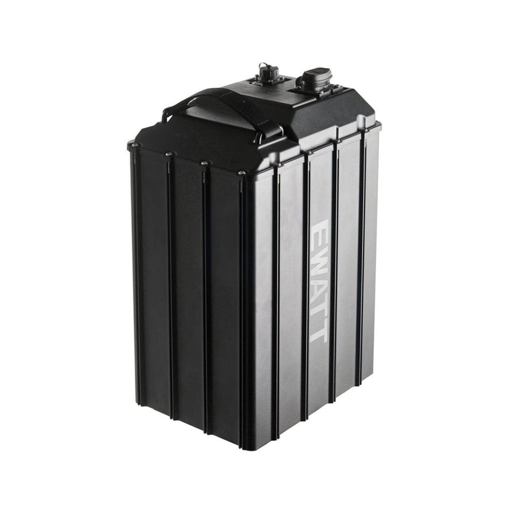 EWatt 80V 76Ah black BMW-style motorcycle battery with silver accents