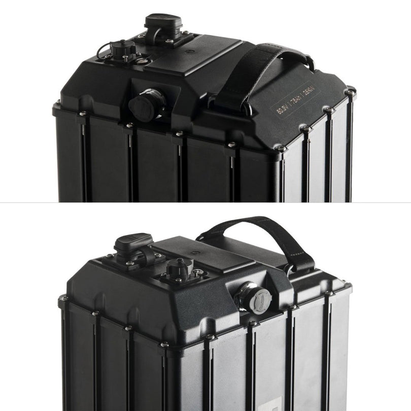 Black metal suitcase with silver accents for EWatt 80V 76Ah Sur-Ron Ultra Bee battery