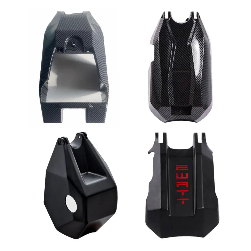 Carbon fiber Sur-Ron fairing kit with red accents and tech branding