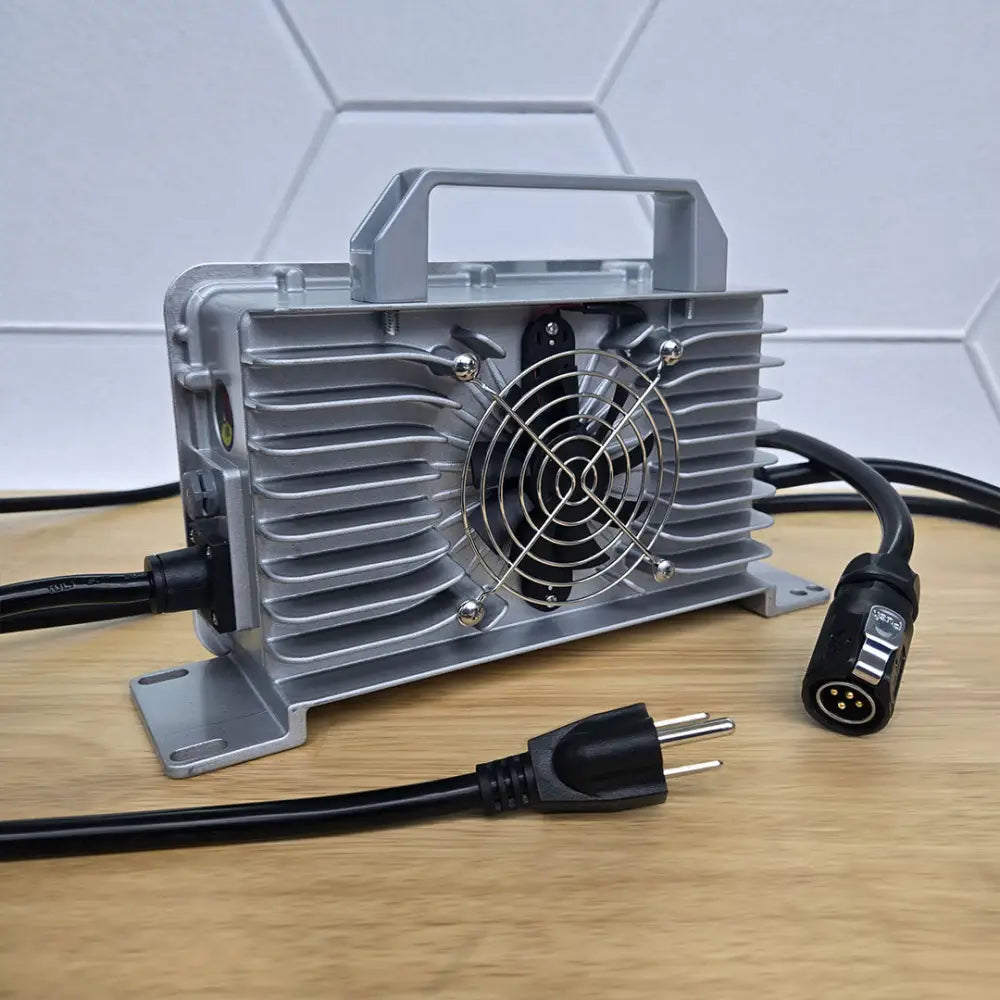 Compact silver EWatt air compressor with black cord for batteries