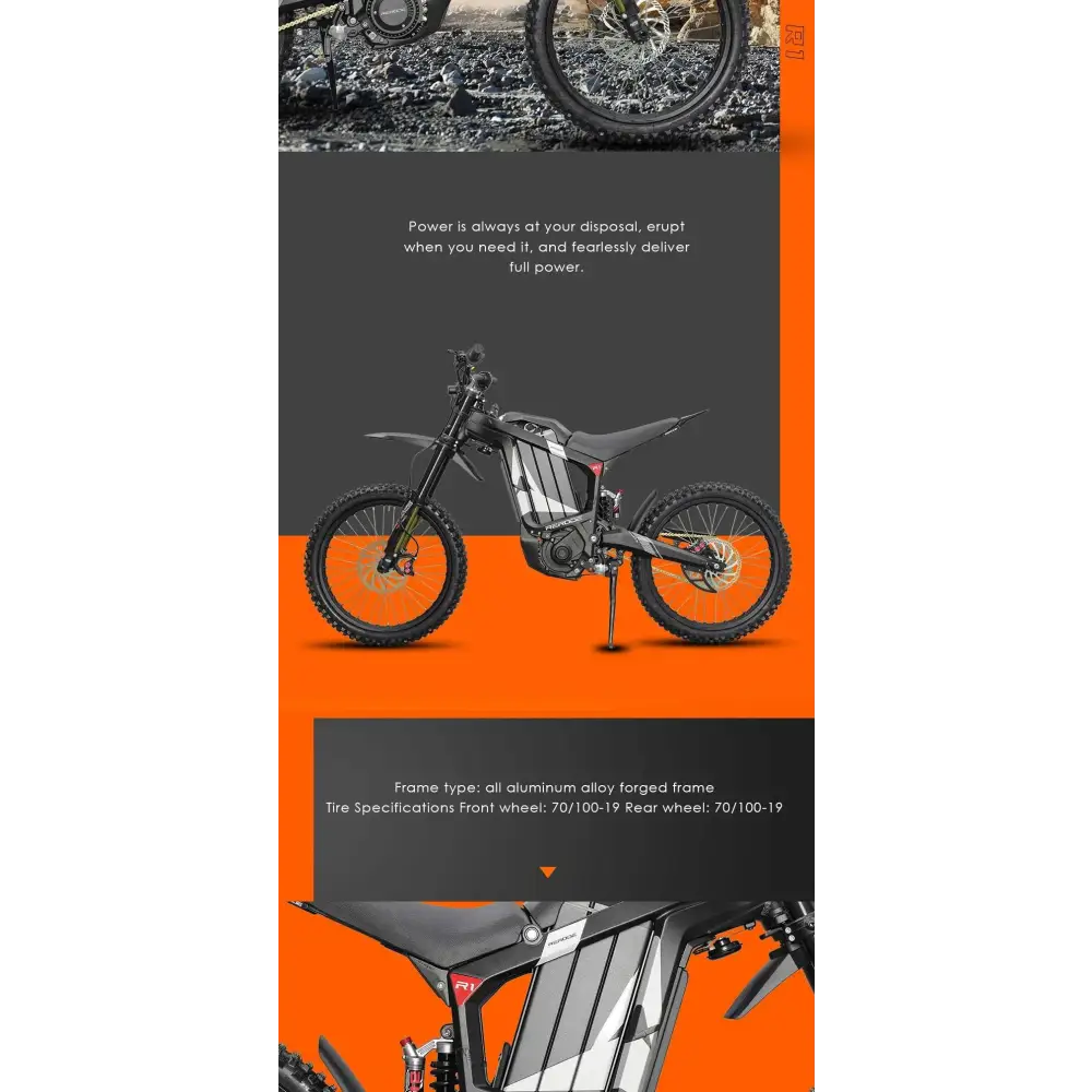HEZZO 8000W Electric Dirt Bike 72v 35Ah Electric Bike Middrive Rerode 