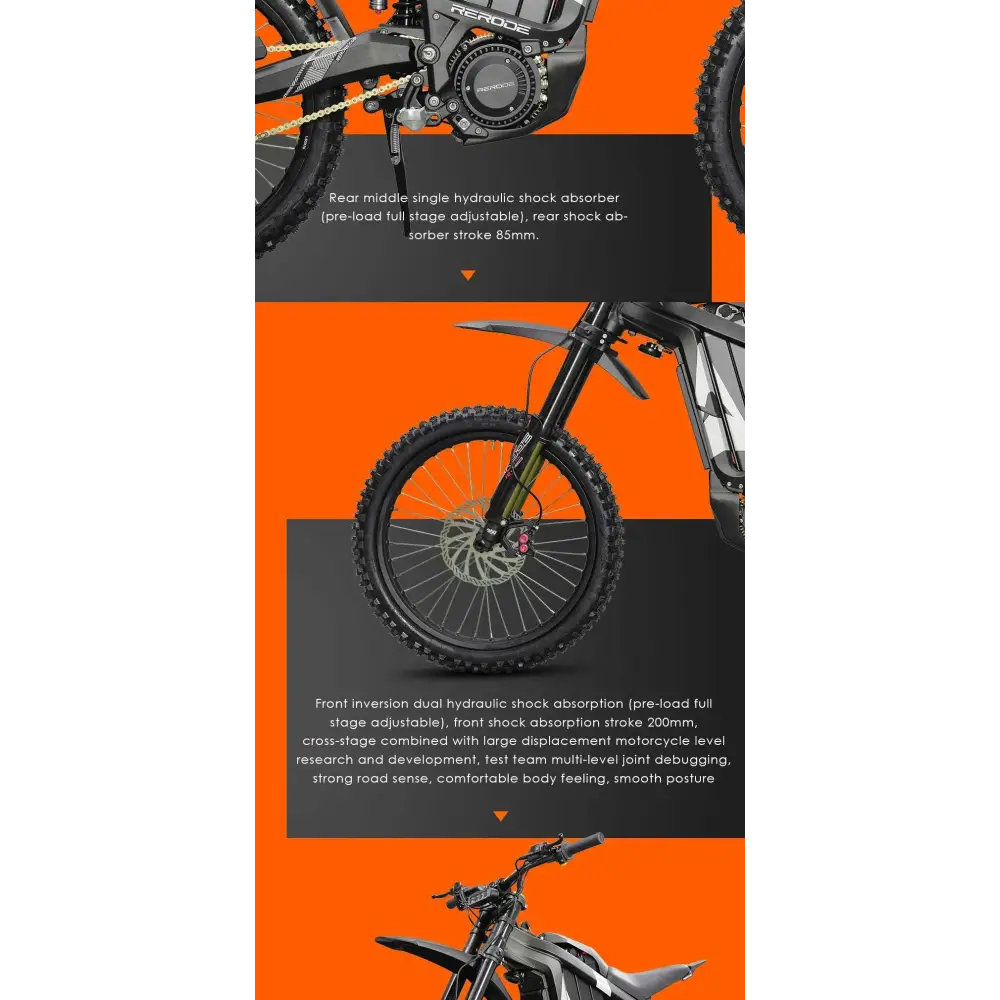 HEZZO 8000W Electric Dirt Bike 72v 35Ah Electric Bike Middrive Rerode 
