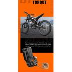 HEZZO 8000W electric dirt bike, 75V 18Ah battery, black frame, orange accents