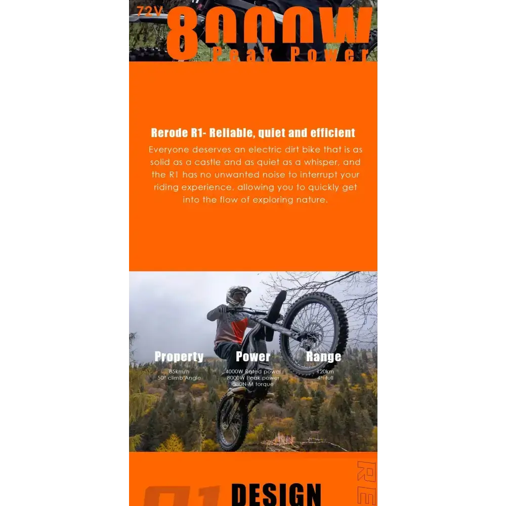 HEZZO 8000W electric dirt bike with orange frame and black tires