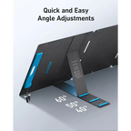 Black and blue adjustable laptop stand with multiple angles