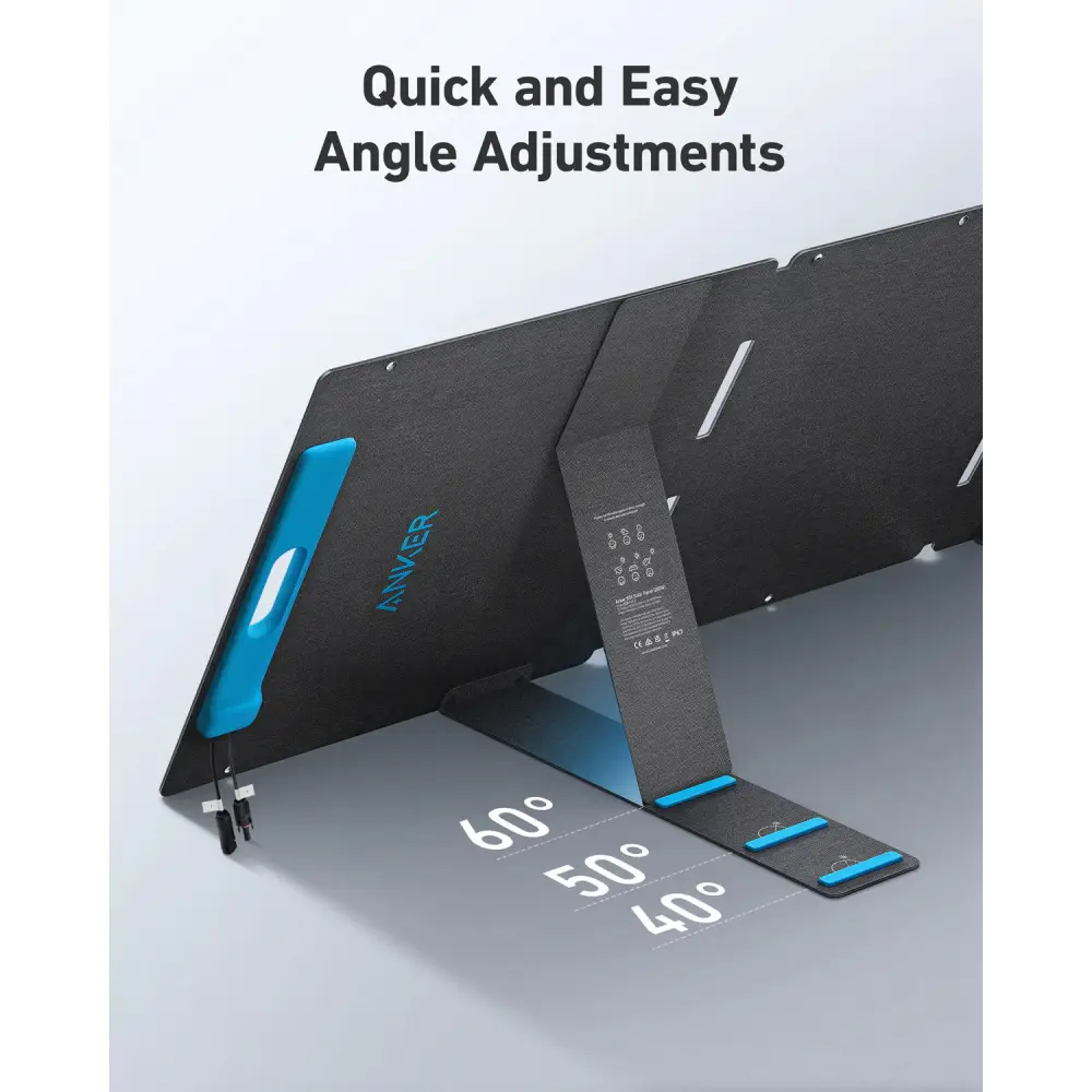 Black and blue adjustable laptop stand with multiple angles